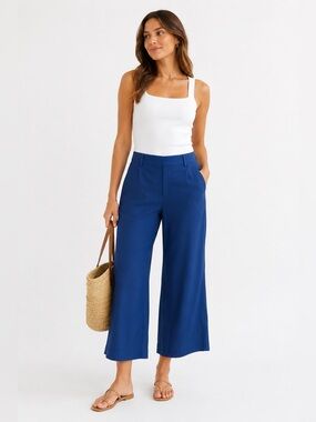 Vince 8 Blue Wide Leg Lightweight Wool Pants Colorful Office Designer Preppy